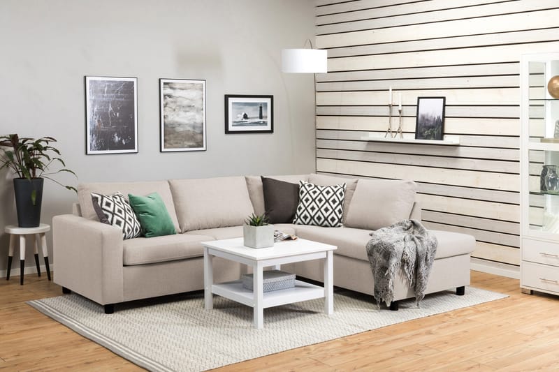 Crazy 3-personers Højrevendt L-formet Chaiselongsofa i Stof - Beige - Møbler - Sofaer - Sofa med chaiselong - 3 personers sofa med chaiselong