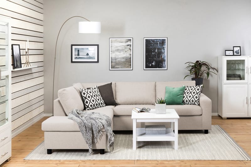 Crazy 3-personers Venstrevendt L-formet Chaiselongsofa i Stof - Beige - Møbler - Sofaer - Sofa med chaiselong