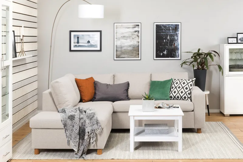 Crazy 3-personers Venstrevendt L-formet Chaiselongsofa i Stof - Beige - Møbler - Sofaer - Sofa med chaiselong - 2-personer sofa med chaiselong