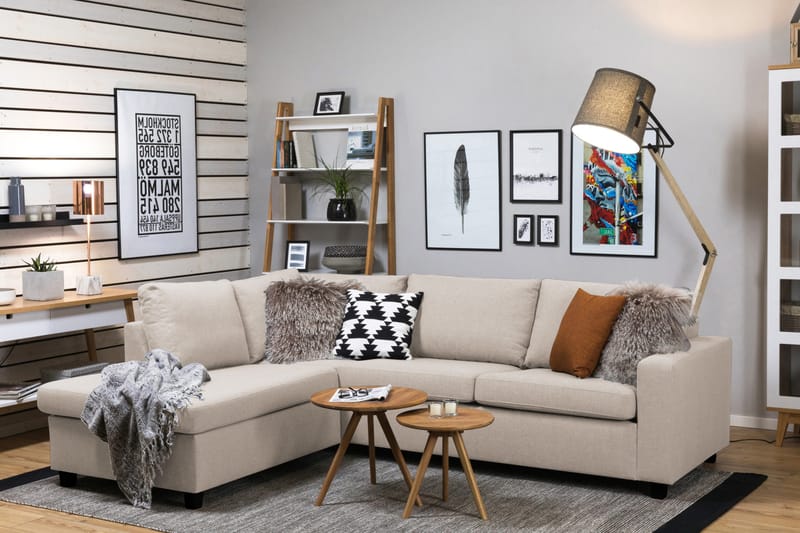 Crazy 3-personers Venstrevendt L-formet Chaiselongsofa i Stof - Beige - Møbler - Sofaer - Sofa med chaiselong - 3 personers sofa med chaiselong