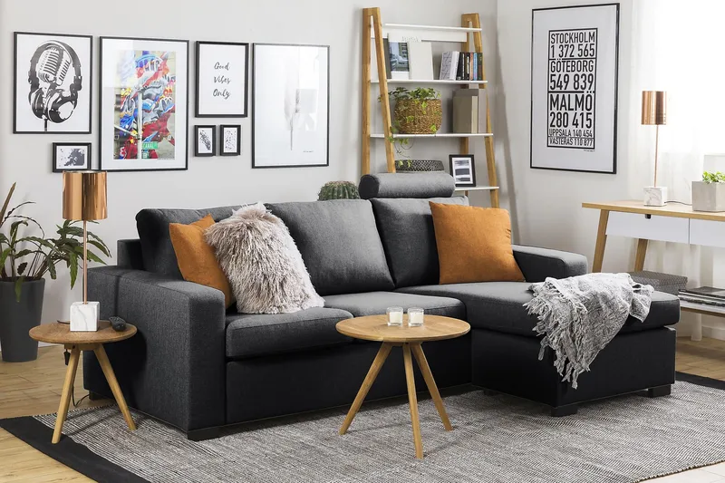 Crazy 3-personers Vendbar L-formet Chaiselongsofa i Stof - Mørkegrå - Møbler - Sofaer - Sofa med chaiselong - 3 personers sofa med chaiselong