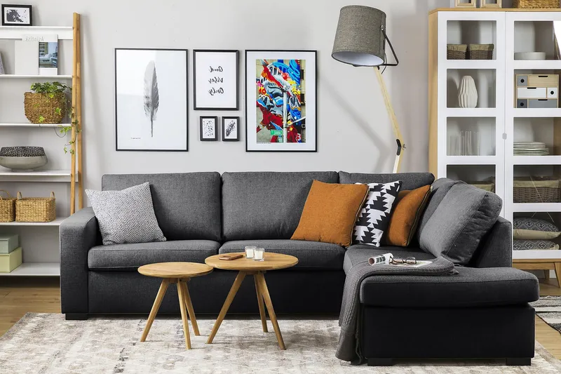 Crazy 3-personers Højrevendt L-formet Chaiselongsofa i Stof - Mørkegrå - Møbler - Sofaer - Sofa med chaiselong