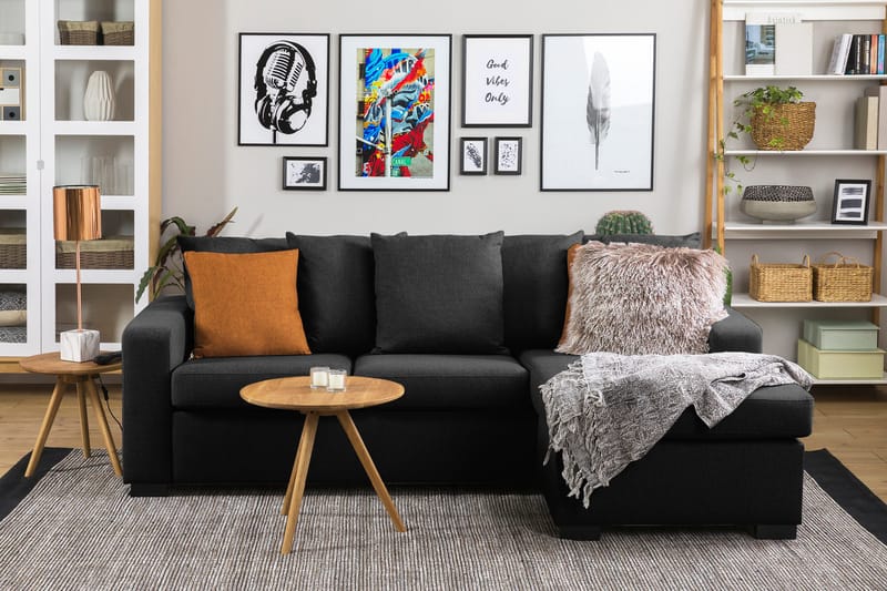 Crazy 3-personers Vendbar L-formet Divansofa i Stof inkl. Kuvertpuder - Mørkegrå - Møbler - Sofaer - Sofa med chaiselong