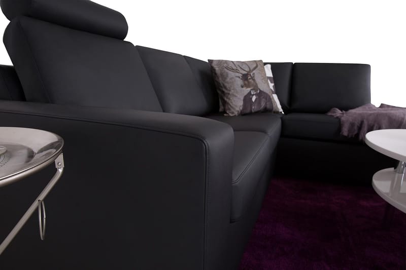 Crazy 3-personers Højrevendt L-formet Chaiselongsofa i Kunstlæder - Sort - Møbler - Sofaer - Sofa med chaiselong - 2-personer sofa med chaiselong