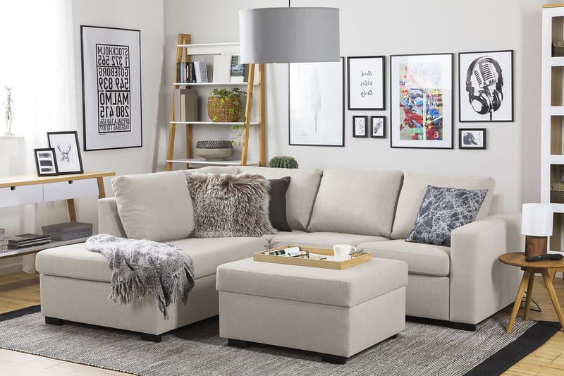 Crazy 3-personers Venstrevendt L-formet Chaiselongsofa i Stof - Beige - Møbler - Sofaer - Sofa med chaiselong - 2-personer sofa med chaiselong