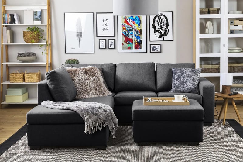 Crazy 3-personers Venstrevendt L-formet Chaiselongsofa i Stof - Mørkegrå - Møbler - Sofaer - Sofa med chaiselong - 2-personer sofa med chaiselong