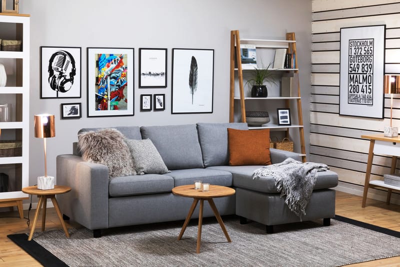 Crazy 3-personers Vendbar L-formet Chaiselongsofa i Stof - Grå - Møbler - Sofaer - Sofa med chaiselong