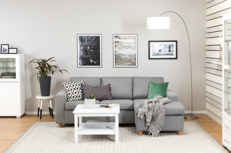 Crazy 3-personers Vendbar L-formet Chaiselongsofa i Stof - Grå - Møbler - Sofaer - Sofa med chaiselong