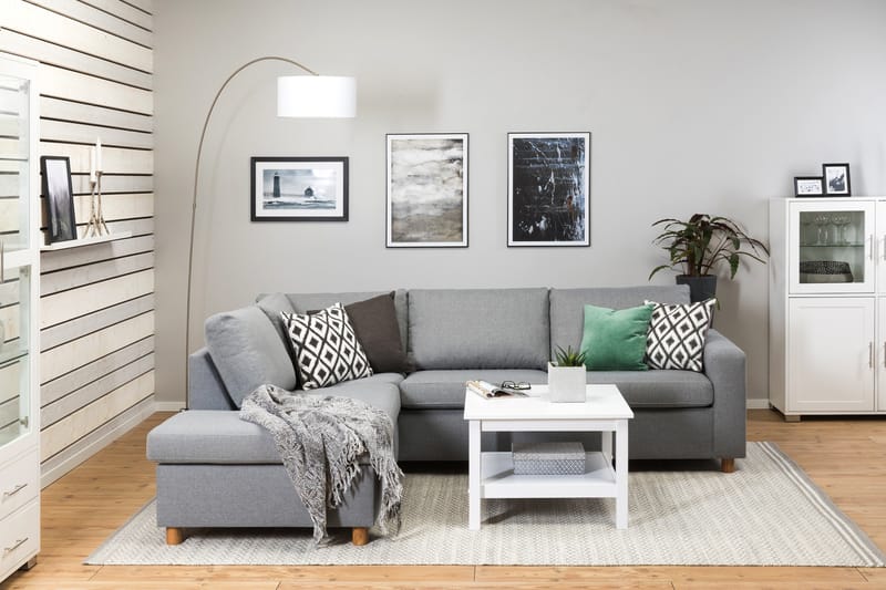 Crazy 3-personers Venstrevendt L-formet Chaiselongsofa i Stof - Grå - Møbler - Sofaer - Sofa med chaiselong