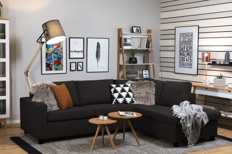 Crazy 3-personers Højrevendt L-formet Chaiselongsofa i Stof - Antracit - Møbler - Sofaer - Sofa med chaiselong