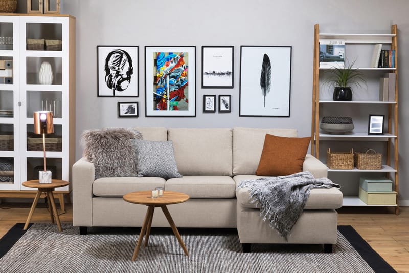 Crazy 3-personers Vendbar L-formet Chaiselongsofa i Stof - Beige - Møbler - Sofaer - Sofa med chaiselong