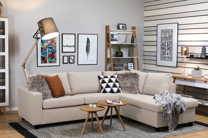Crazy 3-personers Højrevendt L-formet Chaiselongsofa i Stof - Beige - Møbler - Sofaer - Sofa med chaiselong