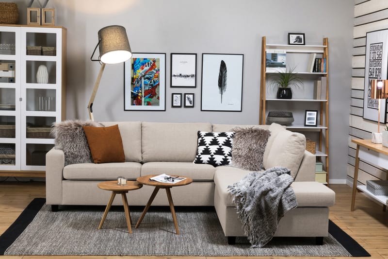 Crazy 3-personers Højrevendt L-formet Chaiselongsofa i Stof - Beige - Møbler - Sofaer - Sofa med chaiselong