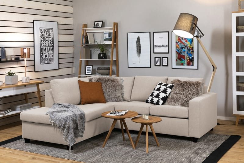 Crazy 3-personers Venstrevendt L-formet Chaiselongsofa i Stof - Beige - Møbler - Sofaer - Sofa med chaiselong