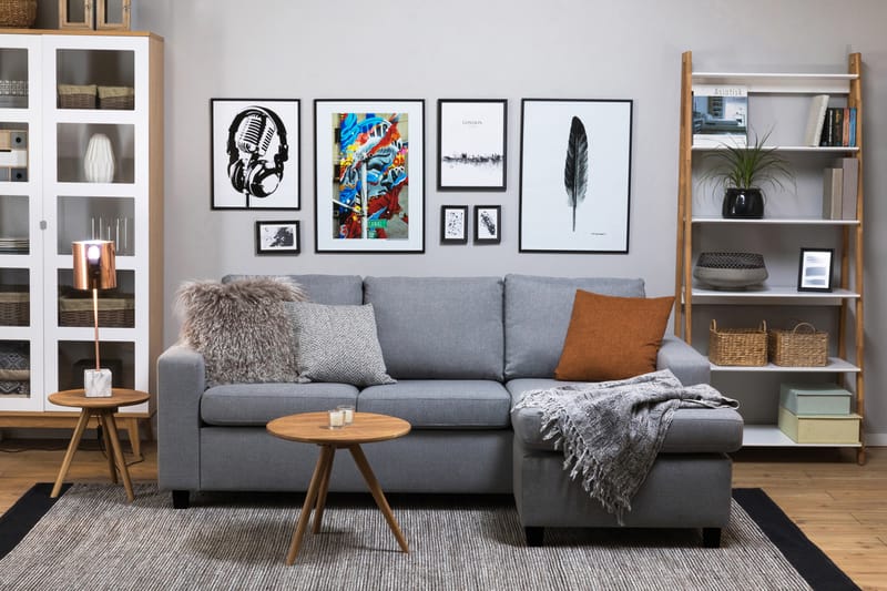 Crazy 3-personers Vendbar L-formet Chaiselongsofa i Stof - Grå - Møbler - Sofaer - Sofa med chaiselong