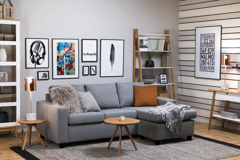 Crazy 3-personers Vendbar L-formet Chaiselongsofa i Stof - Grå - Møbler - Sofaer - Sofa med chaiselong