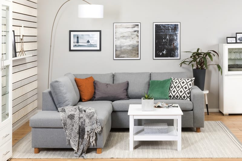 Crazy 3-personers Venstrevendt L-formet Chaiselongsofa i Stof - Grå - Møbler - Sofaer - Sofa med chaiselong