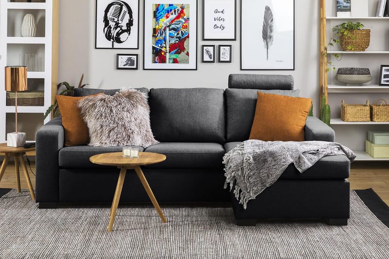 Crazy 3-personers Vendbar L-formet Chaiselongsofa i Stof - Mørkegrå - Møbler - Sofaer - Sofa med chaiselong - 3 personers sofa med chaiselong