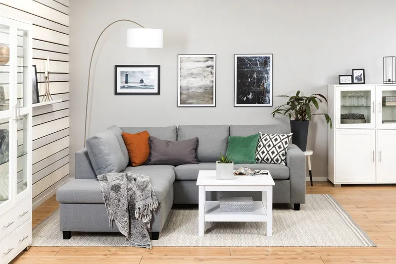 Crazy 3-personers Venstrevendt L-formet Chaiselongsofa i Stof - Grå - Møbler - Sofaer - Sofa med chaiselong - 2-personer sofa med chaiselong