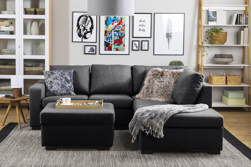 Crazy 3-personers Højrevendt L-formet Chaiselongsofa i Stof - Mørkegrå - Møbler - Sofaer - Sofa med chaiselong - 2-personer sofa med chaiselong