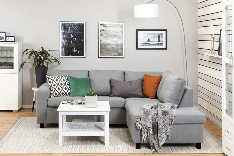 Crazy 3-personers Højrevendt L-formet Chaiselongsofa i Stof - Grå - Møbler - Sofaer - Sofa med chaiselong - 2-personer sofa med chaiselong
