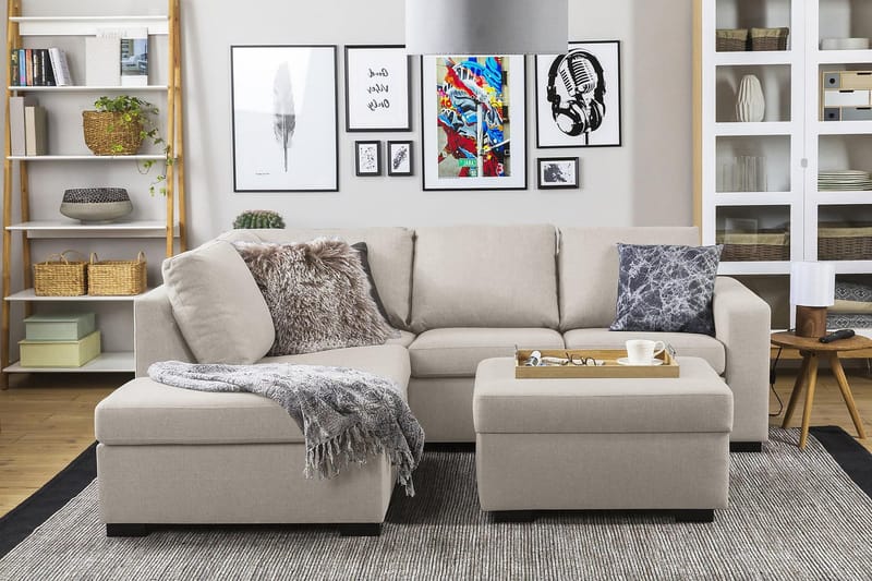 Crazy 3-personers Venstrevendt L-formet Chaiselongsofa i Stof - Beige - Møbler - Sofaer - Sofa med chaiselong - 2-personer sofa med chaiselong