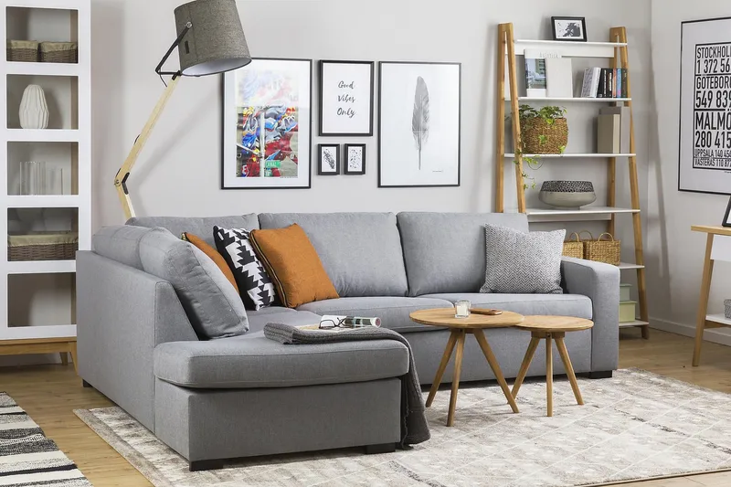 Crazy 3-personers Venstrevendt L-formet Chaiselongsofa i Stof - Grå - Møbler - Sofaer - Sofa med chaiselong - 3 personers sofa med chaiselong