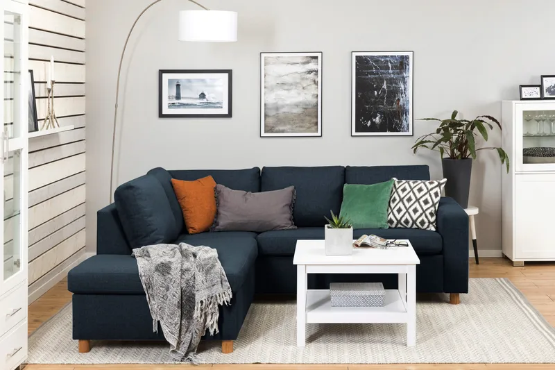 Crazy 3-personers Venstrevendt L-formet Chaiselongsofa i Stof - Blå - Møbler - Sofaer - Sofa med chaiselong - 2-personer sofa med chaiselong