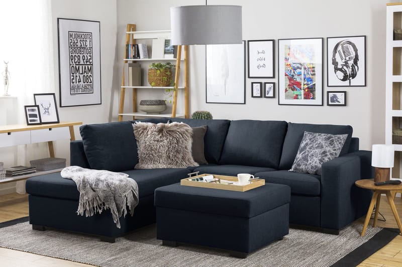 Crazy 3-personers Venstrevendt L-formet Chaiselongsofa i Stof - Blå - Møbler - Sofaer - Sofa med chaiselong