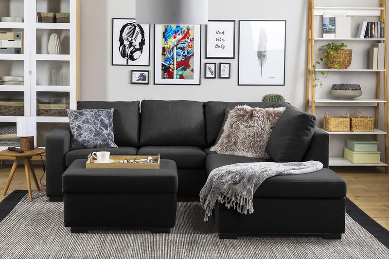 Crazy 3-personers Højrevendt L-formet Chaiselongsofa i Stof - Antracit - Møbler - Sofaer - Sofa med chaiselong - 2-personer sofa med chaiselong