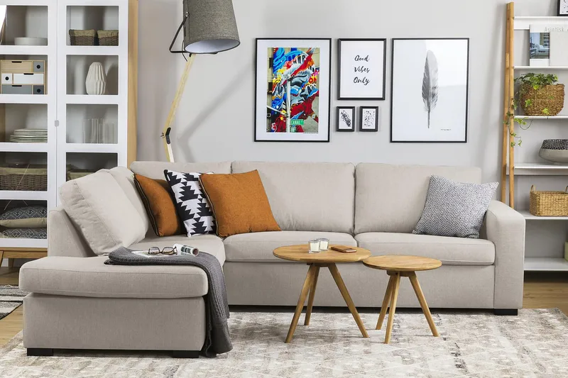 Crazy 3-personers Venstrevendt L-formet Chaiselongsofa i Stof - Beige - Møbler - Sofaer - Sofa med chaiselong - 3 personers sofa med chaiselong