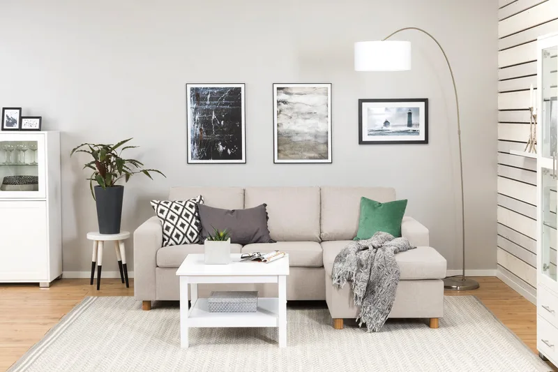 Crazy 3-personers Vendbar L-formet Chaiselongsofa i Stof - Beige - Møbler - Sofaer - Sofa med chaiselong - 3 personers sofa med chaiselong