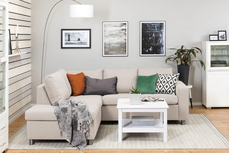 Crazy 3-personers Venstrevendt L-formet Chaiselongsofa i Stof - Beige - Møbler - Sofaer - Sofa med chaiselong - 2-personer sofa med chaiselong