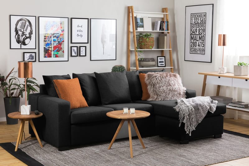 Crazy 3-personers Vendbar L-formet Divansofa i Stof inkl. Kuvertpuder - Mørkegrå - Møbler - Sofaer - Sofa med chaiselong