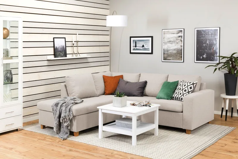 Crazy 3-personers Venstrevendt L-formet Chaiselongsofa i Stof - Beige - Møbler - Sofaer - Sofa med chaiselong - 2-personer sofa med chaiselong