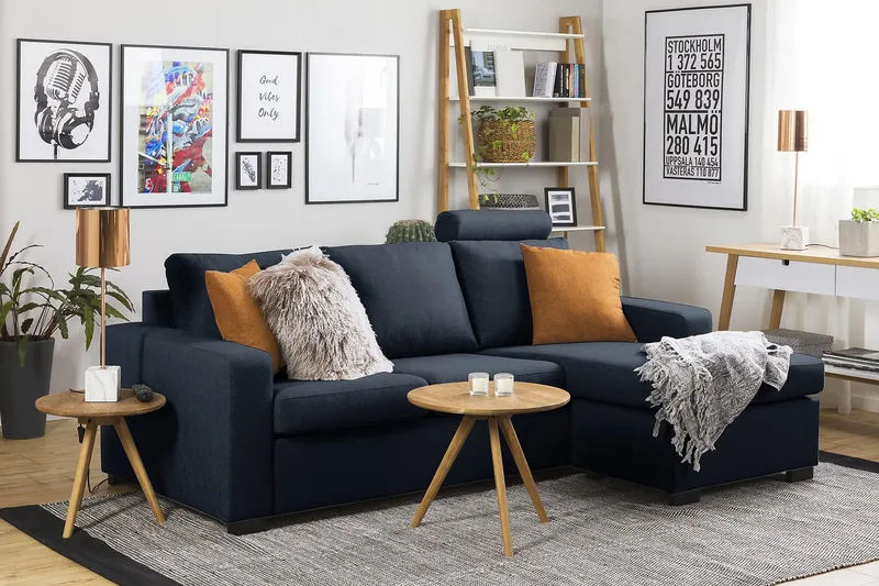 Crazy 3-personers Vendbar L-formet Chaiselongsofa i Stof - Blå - Møbler - Sofaer - Sofa med chaiselong - 3 personers sofa med chaiselong