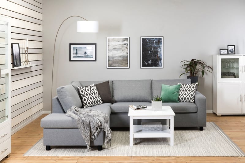 Crazy 3-personers Venstrevendt L-formet Chaiselongsofa i Stof - Grå - Møbler - Sofaer - Sofa med chaiselong