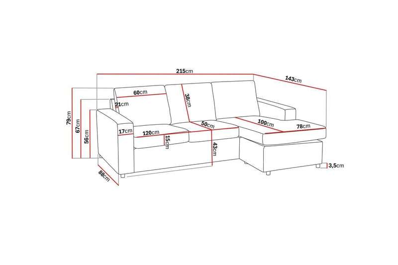 Crazy 3-personers Vendbar L-formet Chaiselongsofa i Stof - Antracit - Møbler - Sofaer - Sofa med chaiselong - 3 personers sofa med chaiselong