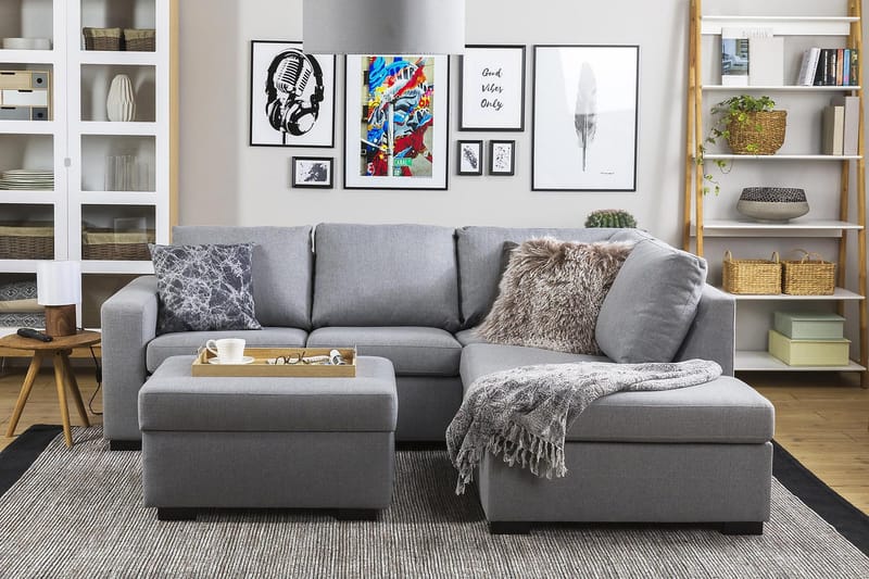 Crazy 3-personers Højrevendt L-formet Chaiselongsofa i Stof - Grå - Møbler - Sofaer - Sofa med chaiselong - 2-personer sofa med chaiselong