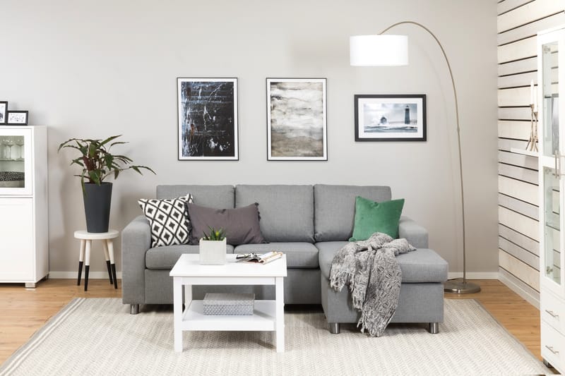 Crazy 3-personers Vendbar L-formet Chaiselongsofa i Stof - Grå - Møbler - Sofaer - Sofa med chaiselong