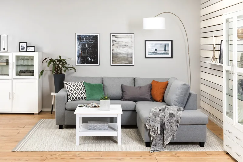 Crazy 3-personers Højrevendt L-formet Chaiselongsofa i Stof - Grå - Møbler - Sofaer - Sofa med chaiselong - 2-personer sofa med chaiselong