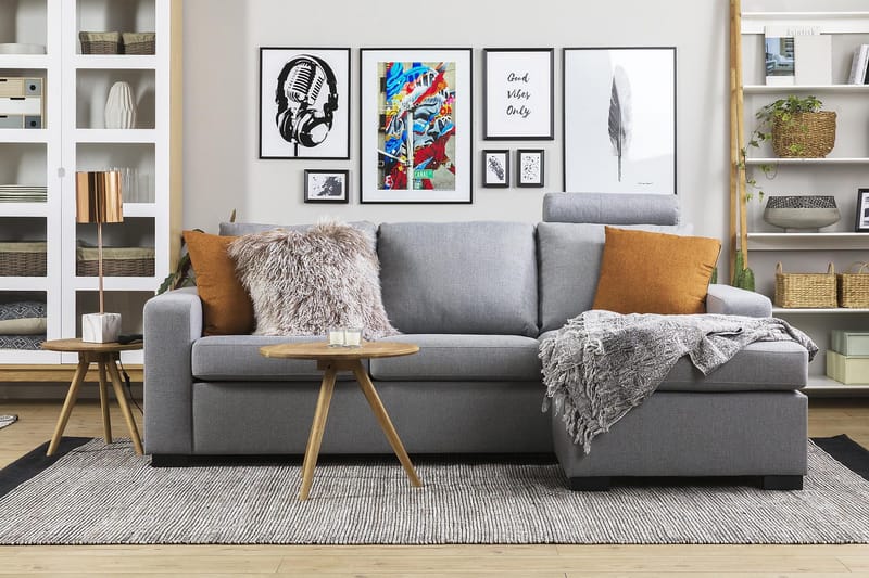 Crazy 3-personers Vendbar L-formet Chaiselongsofa i Stof - Grå - Møbler - Sofaer - Sofa med chaiselong - 3 personers sofa med chaiselong