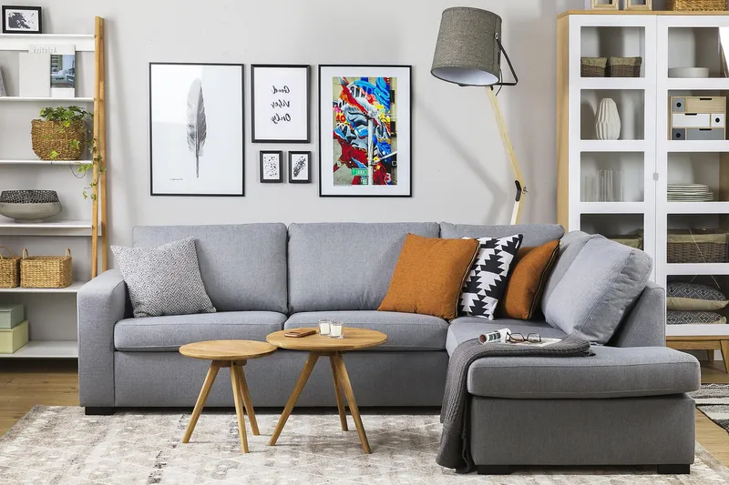 Crazy 3-personers Højrevendt L-formet Chaiselongsofa i Stof - Grå - Møbler - Sofaer - Sofa med chaiselong - 3 personers sofa med chaiselong