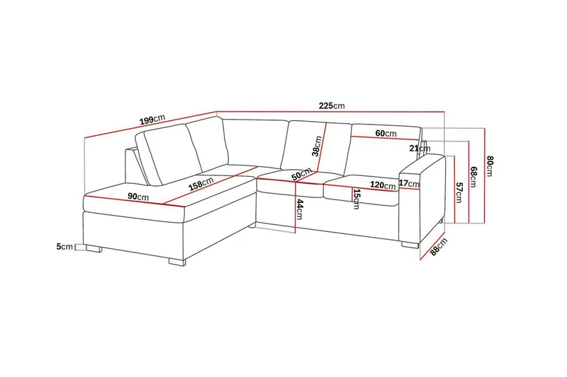 Crazy 3-personers Venstrevendt L-formet Chaiselongsofa i Stof - Beige - Møbler - Sofaer - Sofa med chaiselong - 2-personer sofa med chaiselong