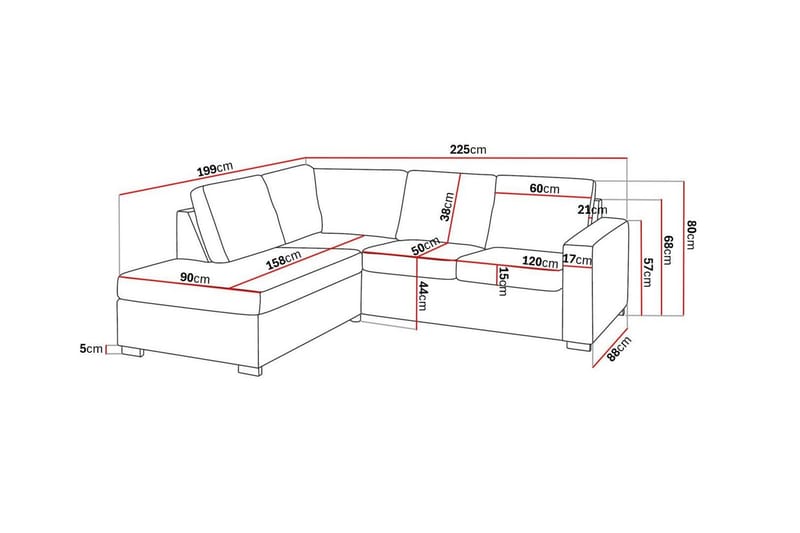 Crazy 3-personers Venstrevendt L-formet Chaiselongsofa i Stof - Beige - Møbler - Sofaer - Sofa med chaiselong - 2-personer sofa med chaiselong