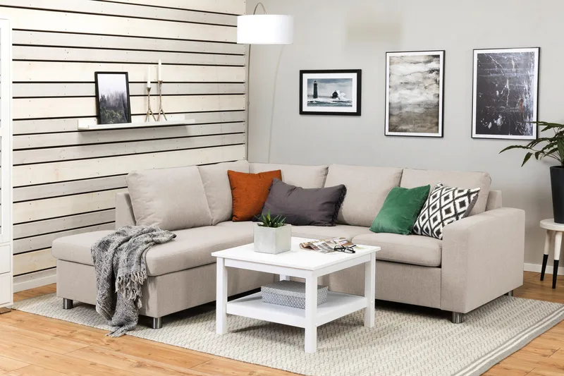 Crazy 3-personers Venstrevendt L-formet Chaiselongsofa i Stof - Beige - Møbler - Sofaer - Sofa med chaiselong - 2-personer sofa med chaiselong