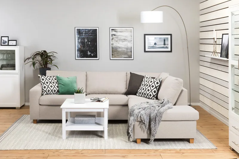 Crazy 3-personers Højrevendt L-formet Chaiselongsofa i Stof - Beige - Møbler - Sofaer - Sofa med chaiselong - 3 personers sofa med chaiselong