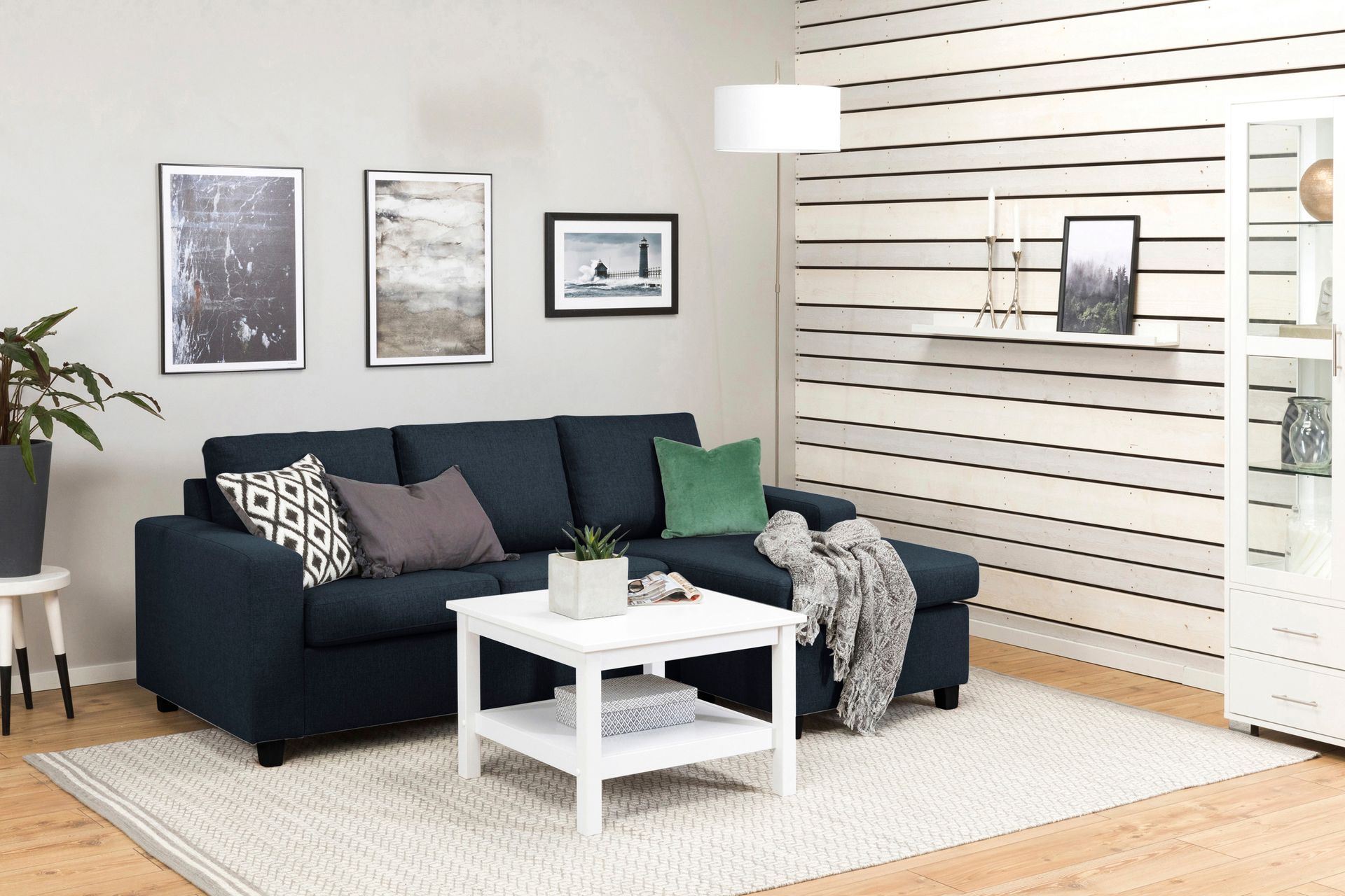 Crazy 3-personers Vendbar L-formet Chaiselongsofa i Stof - Blå - Møbler - Sofaer - Sofa med chaiselong