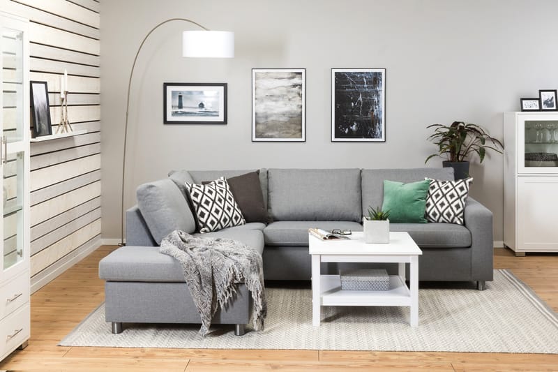 Crazy 3-personers Venstrevendt L-formet Chaiselongsofa i Stof - Grå - Møbler - Sofaer - Sofa med chaiselong