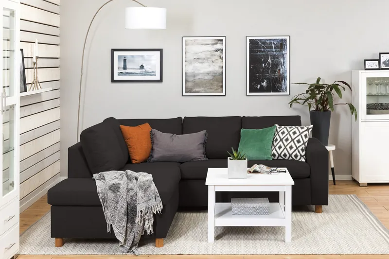 Crazy 3-personers Venstrevendt L-formet Chaiselongsofa i Stof - Antracit - Møbler - Sofaer - Sofa med chaiselong - 2-personer sofa med chaiselong